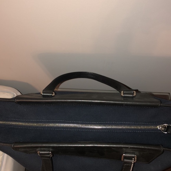 Coach large tote bag. Navy blue canvas black leather trim - Picture 3 of 8